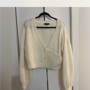 Lulus Toasty Feeling Ivory Pointelle Knit white Cardigan